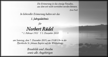 Anzeige von Norbert Rüdel von Kölner Stadt-Anzeiger / Kölnische Rundschau / Express