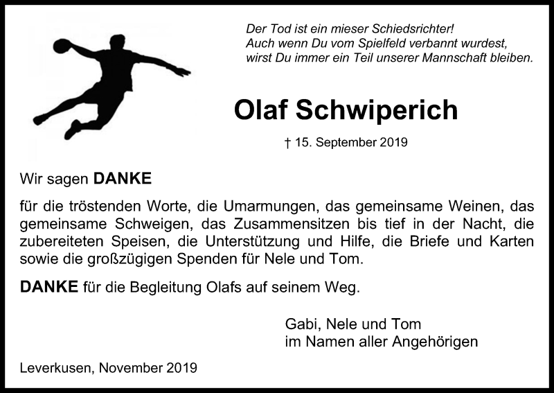  Traueranzeige für Olaf Schwiperich vom 16.11.2019 aus Kölner Stadt-Anzeiger / Kölnische Rundschau / Express