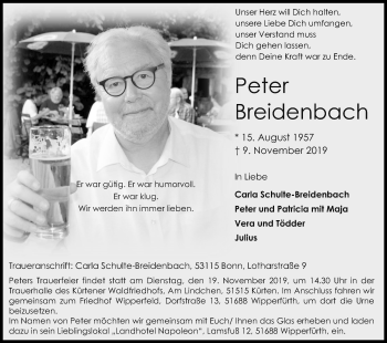 Anzeige von Peter Breidenbach von Kölner Stadt-Anzeiger / Kölnische Rundschau / Express