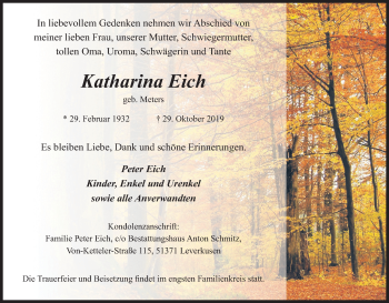 Anzeige von Peter Eich von Kölner Stadt-Anzeiger / Kölnische Rundschau / Express