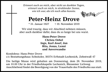 Anzeige von Peter-Heinz Drove von Kölner Stadt-Anzeiger / Kölnische Rundschau / Express