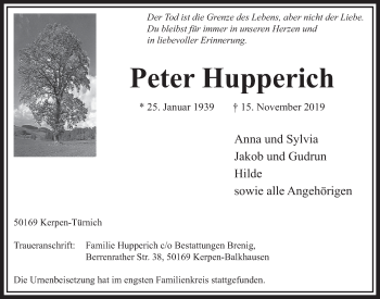 Anzeige von Peter Hupperich von  Sonntags-Post 