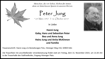 Anzeige von Peter Jung von Kölner Stadt-Anzeiger / Kölnische Rundschau / Express