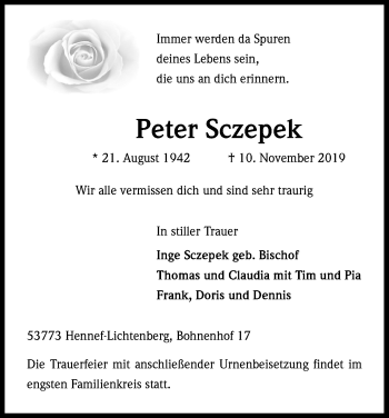 Anzeige von Peter Sczepek von Kölner Stadt-Anzeiger / Kölnische Rundschau / Express