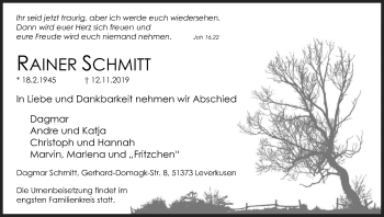 Anzeige von Rainer Schmitt von Kölner Stadt-Anzeiger / Kölnische Rundschau / Express