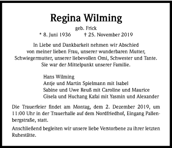 Anzeige von Regina Wilming von Kölner Stadt-Anzeiger / Kölnische Rundschau / Express