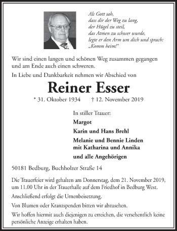 Anzeige von Reiner Esser von  Sonntags-Post 
