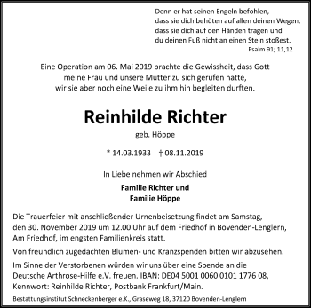 Anzeige von Reinhilde Richter von Kölner Stadt-Anzeiger / Kölnische Rundschau / Express