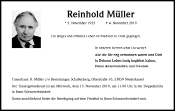 Anzeige von Reinhold Müller von Kölner Stadt-Anzeiger / Kölnische Rundschau / Express