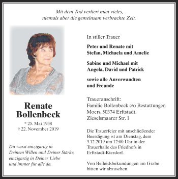 Anzeige von Renate Bollenbeck von  Werbepost 