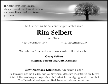 Anzeige von Rita Seibert von  Lokalanzeiger 