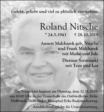 Anzeige von Roland Nitsche von Kölner Stadt-Anzeiger / Kölnische Rundschau / Express