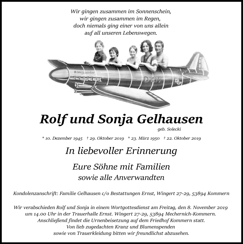  Traueranzeige für Rolf Gelhausen vom 02.11.2019 aus  Blickpunkt Euskirchen 