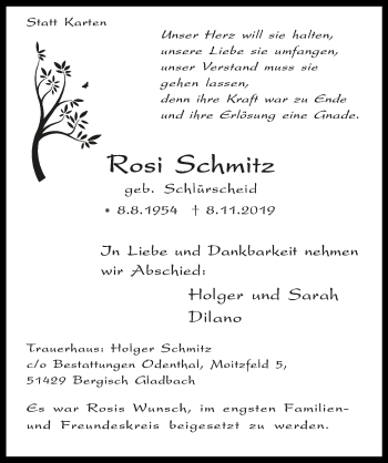 Anzeige von Rosi Schmitz von  Bergisches Handelsblatt 