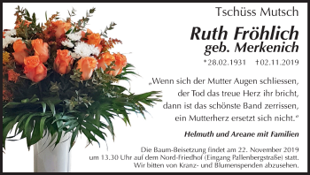Anzeige von Ruth Fröhlich von Kölner Stadt-Anzeiger / Kölnische Rundschau / Express