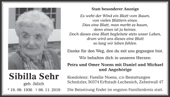 Anzeige von Sibilla Sehr von  Werbepost 