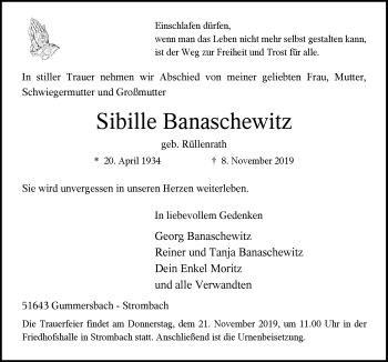 Anzeige von Sibille Banaschewitz von  Anzeigen Echo 