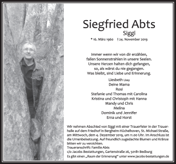 Anzeige von Siegfried Abts von  Sonntags-Post 