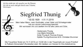 Anzeige von Siegfried Thunig von Kölner Stadt-Anzeiger / Kölnische Rundschau / Express