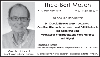 Anzeige von Theo-Bert Mösch von  Schlossbote/Werbekurier 