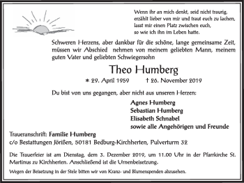Anzeige von Theo Humberg von  Sonntags-Post 