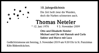 Anzeige von Thomas Neteler von Kölner Stadt-Anzeiger / Kölnische Rundschau / Express