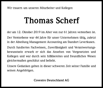 Anzeige von Thomas Scherf von Kölner Stadt-Anzeiger / Kölnische Rundschau / Express