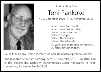 Anzeige von Toni Pankoke von Kölner Stadt-Anzeiger / Kölnische Rundschau / Express