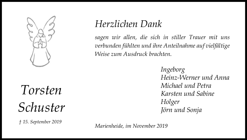  Traueranzeige für Torsten Schuster vom 23.11.2019 aus Kölner Stadt-Anzeiger / Kölnische Rundschau / Express