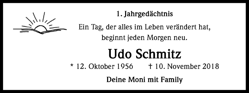  Traueranzeige für Udo Schmitz vom 09.11.2019 aus Kölner Stadt-Anzeiger / Kölnische Rundschau / Express