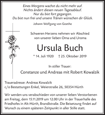 Anzeige von Ursula Buch von  Sonntags-Post 