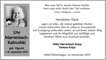 Anzeige von Ute Marrenbach-Kalinofski von Kölner Stadt-Anzeiger / Kölnische Rundschau / Express