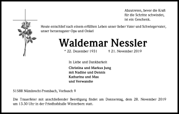 Anzeige von Waldemar Nessler von Kölner Stadt-Anzeiger / Kölnische Rundschau / Express