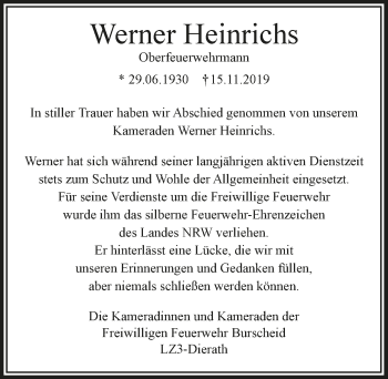 Anzeige von Werner Heinrichs von  Leverkusener Wochenende 