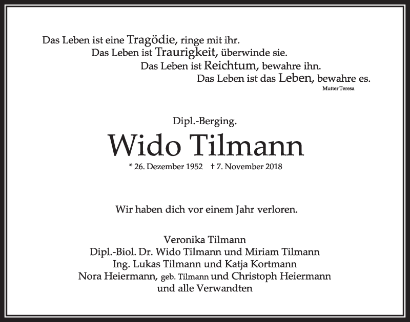  Traueranzeige für Wido Tilmann vom 18.07.2023 aus  Sonntags-Post 
