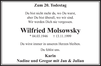 Anzeige von Wilfried Molsowsky von  Schlossbote/Werbekurier 