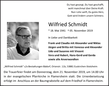 Anzeige von Wilfried Schmidt von  Blickpunkt Euskirchen 