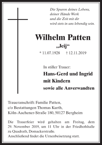 Anzeige von Wilhelm Patten von  Werbepost 