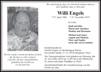 Anzeige von Willi Engels von  Sonntags-Post 