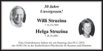 Anzeige von Willi Struzina von  Wochenende 