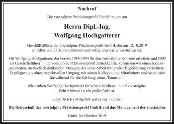 Anzeige von Wolfgang Hochgatterer von  Sonntags-Post 