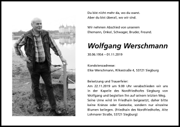 Anzeige von Wolfgang Werschmann von Kölner Stadt-Anzeiger / Kölnische Rundschau / Express