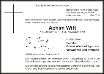 Anzeige von Achim Witt von  Lokalanzeiger 
