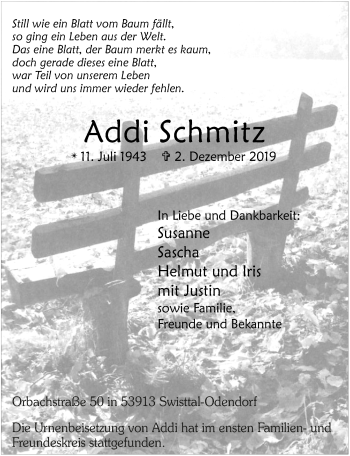 Anzeige von Addi Schmitz von  Schaufenster/Blickpunkt 