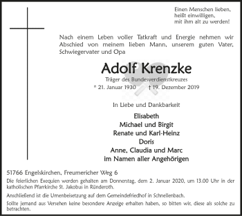 Anzeige von Adolf Krenzke von  Anzeigen Echo 