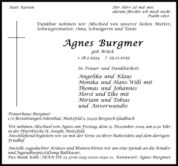 Anzeige von Agnes Burgmer von  Bergisches Handelsblatt 