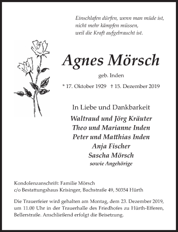 Anzeige von Agnes Mörsch von  Wochenende 