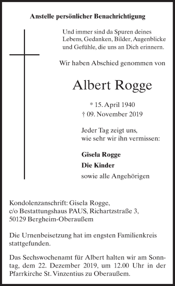 Anzeige von Albert Rogge von  Werbepost 