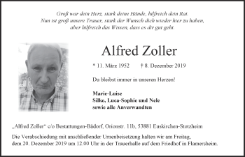 Anzeige von Alfred Zoller von  Blickpunkt Euskirchen 