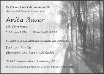 Anzeige von Anita Bauer von  Anzeigen Echo 